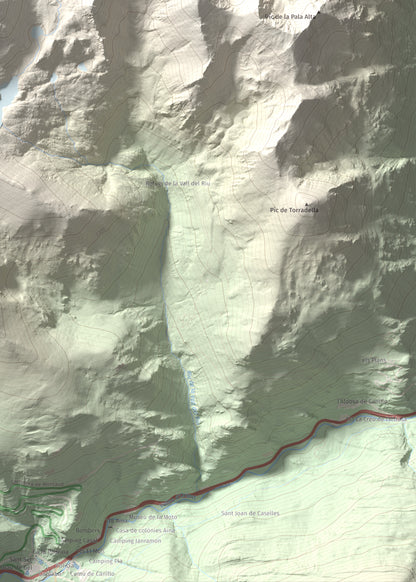 Mapa de relieve de Pic de l'Estanyó, 2915 m, Andorra, lámina 100 Cims de Trobart. Detalle de la zona inferior derecha. 50 × 70 cm.