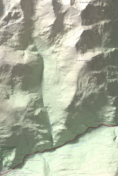 Mapa de relieve de Pic de l'Estanyó, 2915 m, Andorra, lámina 100 Cims de Trobart. Detalle de la zona inferior derecha. 61 × 91 cm.