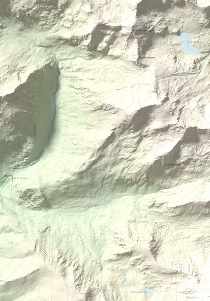 Mapa de relieve de Pic de l'Estanyó, 2915 m, Andorra, lámina 100 Cims de Trobart. Detalle de la zona superior izquierda. 70 × 100 cm.