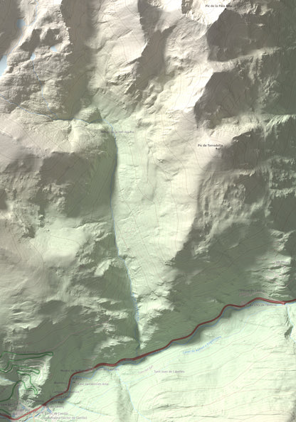 Mapa de relieve de Pic de l'Estanyó, 2915 m, Andorra, lámina 100 Cims de Trobart. Detalle de la zona inferior derecha. 70 × 100 cm.