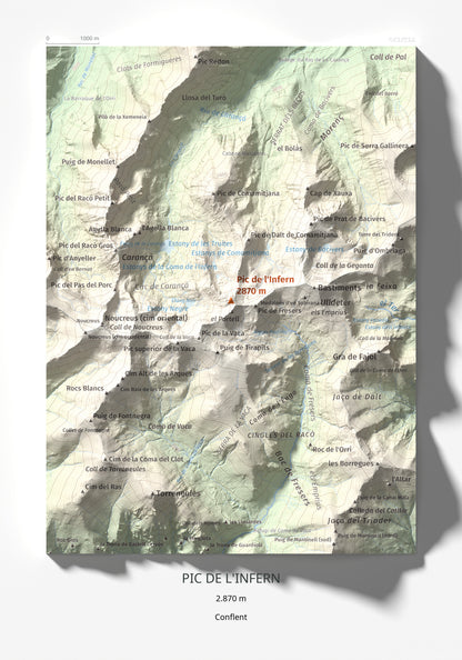 Mapa de relieve de Pic de l'Infern, 2870 m, Conflent, lámina 100 Cims de Trobart 21 × 30 cm.
