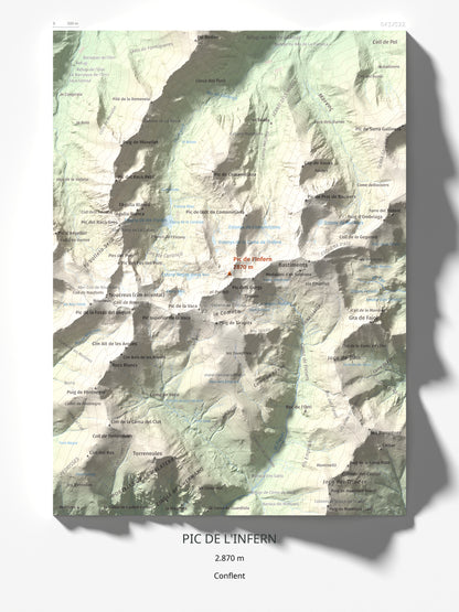 Mapa de relieve de Pic de l'Infern, 2870 m, Conflent, lámina 100 Cims de Trobart 30 × 40 cm.