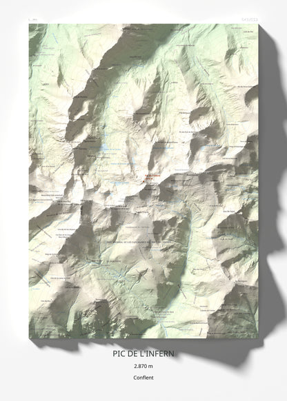 Mapa de relieve de Pic de l'Infern, 2870 m, Conflent, lámina 100 Cims de Trobart 50 × 70 cm.
