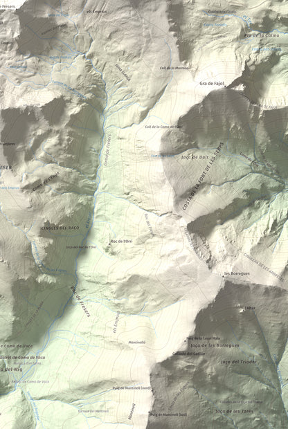 Mapa de relieve de Pic de l'Infern, 2870 m, Conflent, lámina 100 Cims de Trobart. Detalle de la zona inferior derecha. 61 × 91 cm.