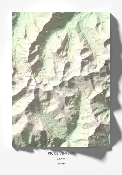 Mapa de relieve de Pic de l'Infern, 2870 m, Conflent, lámina 100 Cims de Trobart 70 × 100 cm.
