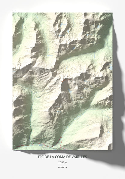 Mapa de relieve de Pic de la Coma de Varilles, 2760 m, Andorra, lámina 100 Cims de Trobart 70 × 100 cm.