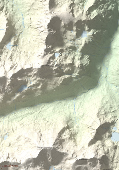 Mapa de relieve de Pic de la Coma de Varilles, 2760 m, Andorra, lámina 100 Cims de Trobart. Detalle de la zona superior derecha. 70 × 100 cm.