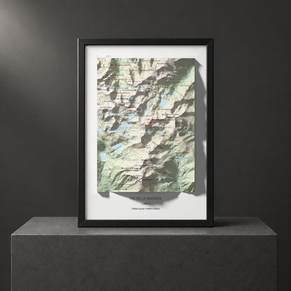 Mapa de relieve de Pic de la Mainera, 2909 m, Pallars Jussà · Pallars Sobirà, lámina 100 Cims de Trobart. Presentación enmarcada. 21 × 30 cm.