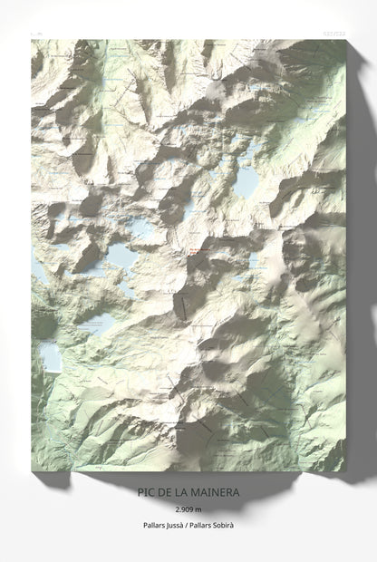 Mapa de relieve de Pic de la Mainera, 2909 m, Pallars Jussà · Pallars Sobirà, lámina 100 Cims de Trobart 61 × 91 cm.