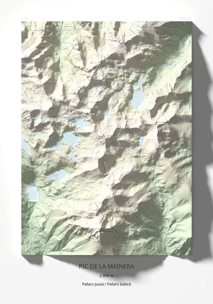 Mapa de relieve de Pic de la Mainera, 2909 m, Pallars Jussà · Pallars Sobirà, lámina 100 Cims de Trobart 70 × 100 cm.