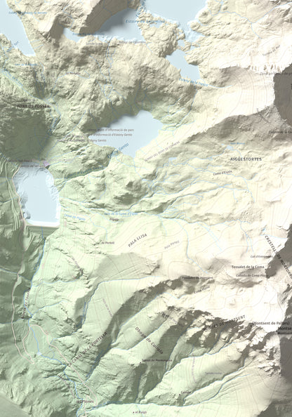 Mapa de relieve de Pic de la Mainera, 2909 m, Pallars Jussà · Pallars Sobirà, lámina 100 Cims de Trobart. Detalle de la zona inferior izquierda. 70 × 100 cm.