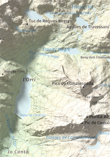 Mapa de relieve de Pic de la Pala Alta de Sarradé, 2983 m, Alta Ribagorça, lámina 100 Cims de Trobart. Detalle de la zona superior izquierda. 21 × 30 cm.
