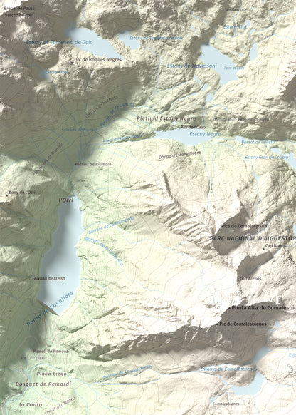 Mapa de relieve de Pic de la Pala Alta de Sarradé, 2983 m, Alta Ribagorça, lámina 100 Cims de Trobart. Detalle de la zona superior izquierda. 50 × 70 cm.