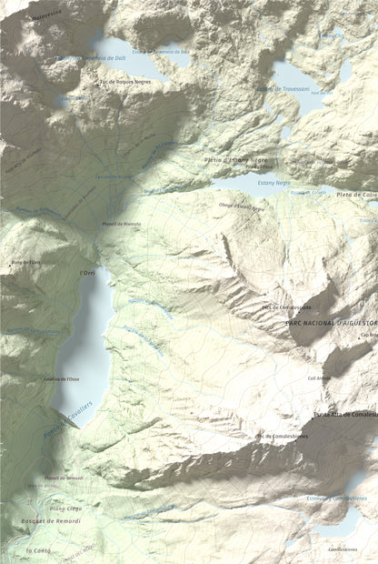 Mapa de relieve de Pic de la Pala Alta de Sarradé, 2983 m, Alta Ribagorça, lámina 100 Cims de Trobart. Detalle de la zona superior izquierda. 61 × 91 cm.