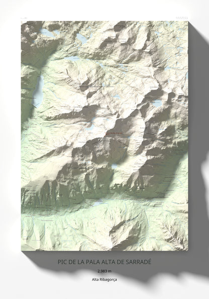Mapa de relieve de Pic de la Pala Alta de Sarradé, 2983 m, Alta Ribagorça, lámina 100 Cims de Trobart 70 × 100 cm.
