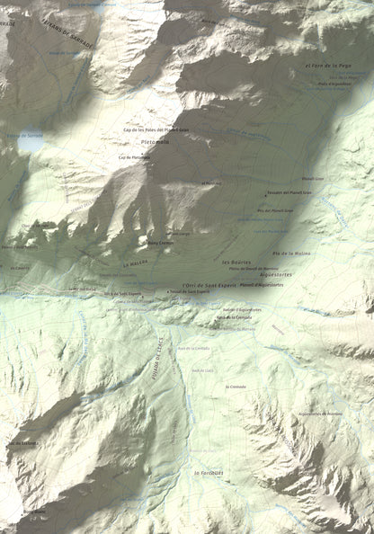 Mapa de relieve de Pic de la Pala Alta de Sarradé, 2983 m, Alta Ribagorça, lámina 100 Cims de Trobart. Detalle de la zona inferior derecha. 70 × 100 cm.