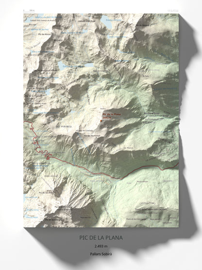 Mapa de relieve de Pic de la Plana, 2493 m, Pallars Sobirà, lámina 100 Cims de Trobart 30 × 40 cm.