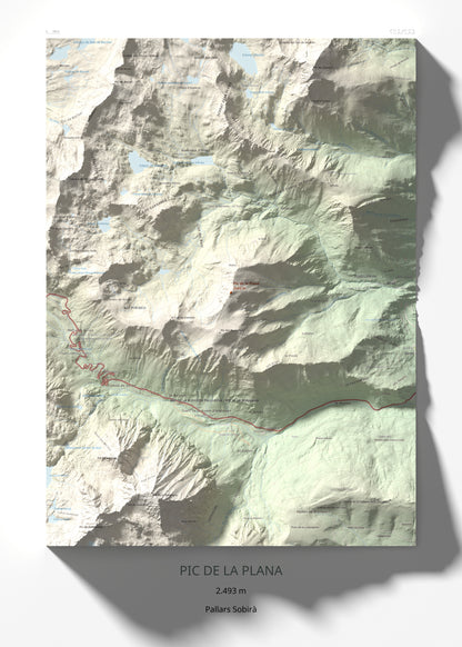 Mapa de relieve de Pic de la Plana, 2493 m, Pallars Sobirà, lámina 100 Cims de Trobart 50 × 70 cm.