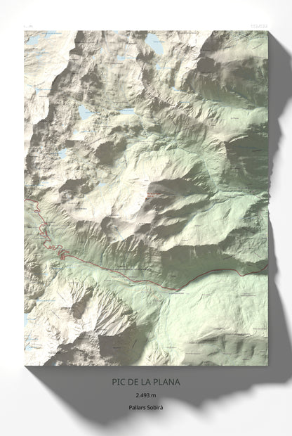Mapa de relieve de Pic de la Plana, 2493 m, Pallars Sobirà, lámina 100 Cims de Trobart 61 × 91 cm.