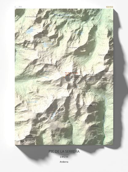 Mapa de relieve de Pic de la Serrera, 2912 m, Andorra, lámina 100 Cims de Trobart 30 × 40 cm.