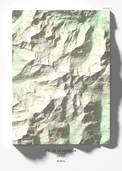 Mapa de relieve de Pic de la Serrera, 2912 m, Andorra, lámina 100 Cims de Trobart 50 × 70 cm.