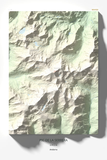Mapa de relieve de Pic de la Serrera, 2912 m, Andorra, lámina 100 Cims de Trobart 61 × 91 cm.