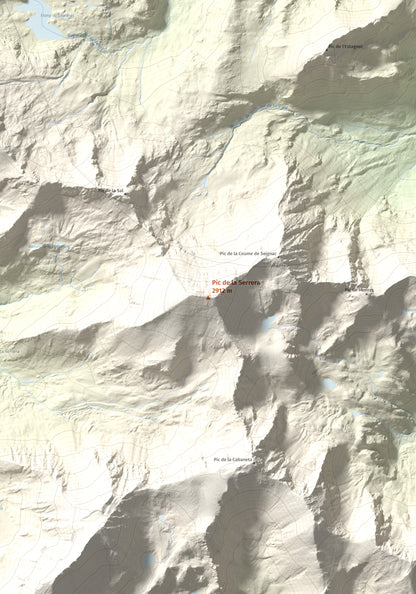 Mapa de relieve de Pic de la Serrera, 2912 m, Andorra, lámina 100 Cims de Trobart. Detalle de la zona central. 70 × 100 cm.