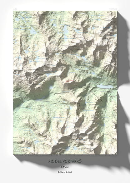 Mapa de relieve de Pic del Portarró, 2734 m, Pallars Sobirà, lámina 100 Cims de Trobart 50 × 70 cm.