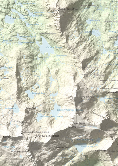 Mapa de relieve de Pic del Portarró, 2734 m, Pallars Sobirà, lámina 100 Cims de Trobart. Detalle de la zona superior izquierda. 50 × 70 cm.