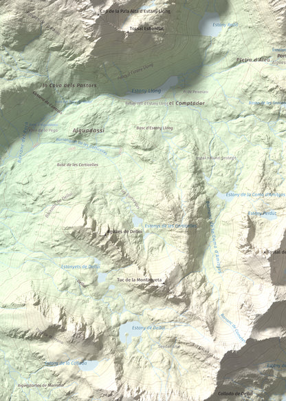 Mapa de relieve de Pic del Portarró, 2734 m, Pallars Sobirà, lámina 100 Cims de Trobart. Detalle de la zona inferior izquierda. 50 × 70 cm.