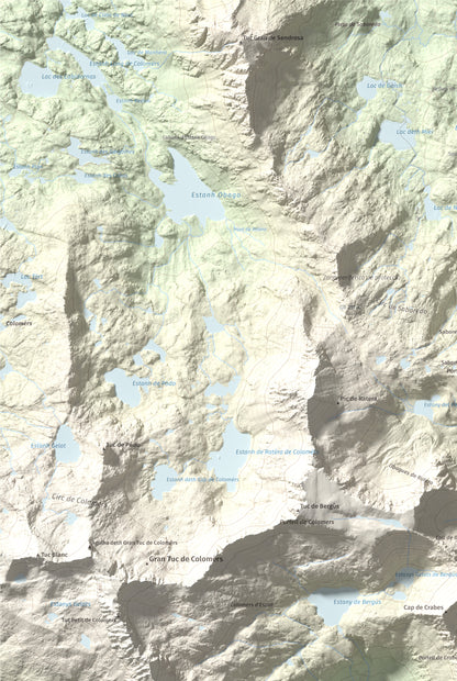 Mapa de relieve de Pic del Portarró, 2734 m, Pallars Sobirà, lámina 100 Cims de Trobart. Detalle de la zona superior izquierda. 61 × 91 cm.