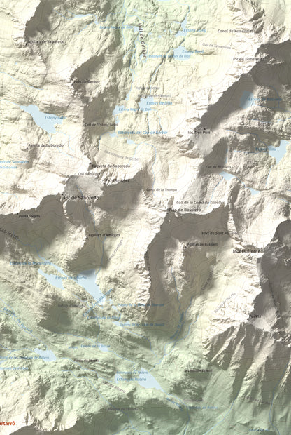 Mapa de relieve de Pic del Portarró, 2734 m, Pallars Sobirà, lámina 100 Cims de Trobart. Detalle de la zona superior derecha. 61 × 91 cm.