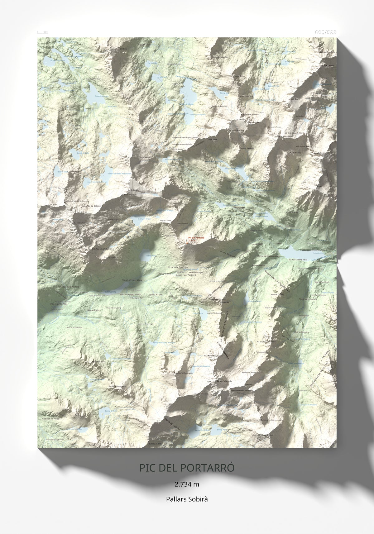 Mapa de relieve de Pic del Portarró, 2734 m, Pallars Sobirà, lámina 100 Cims de Trobart 70 × 100 cm.