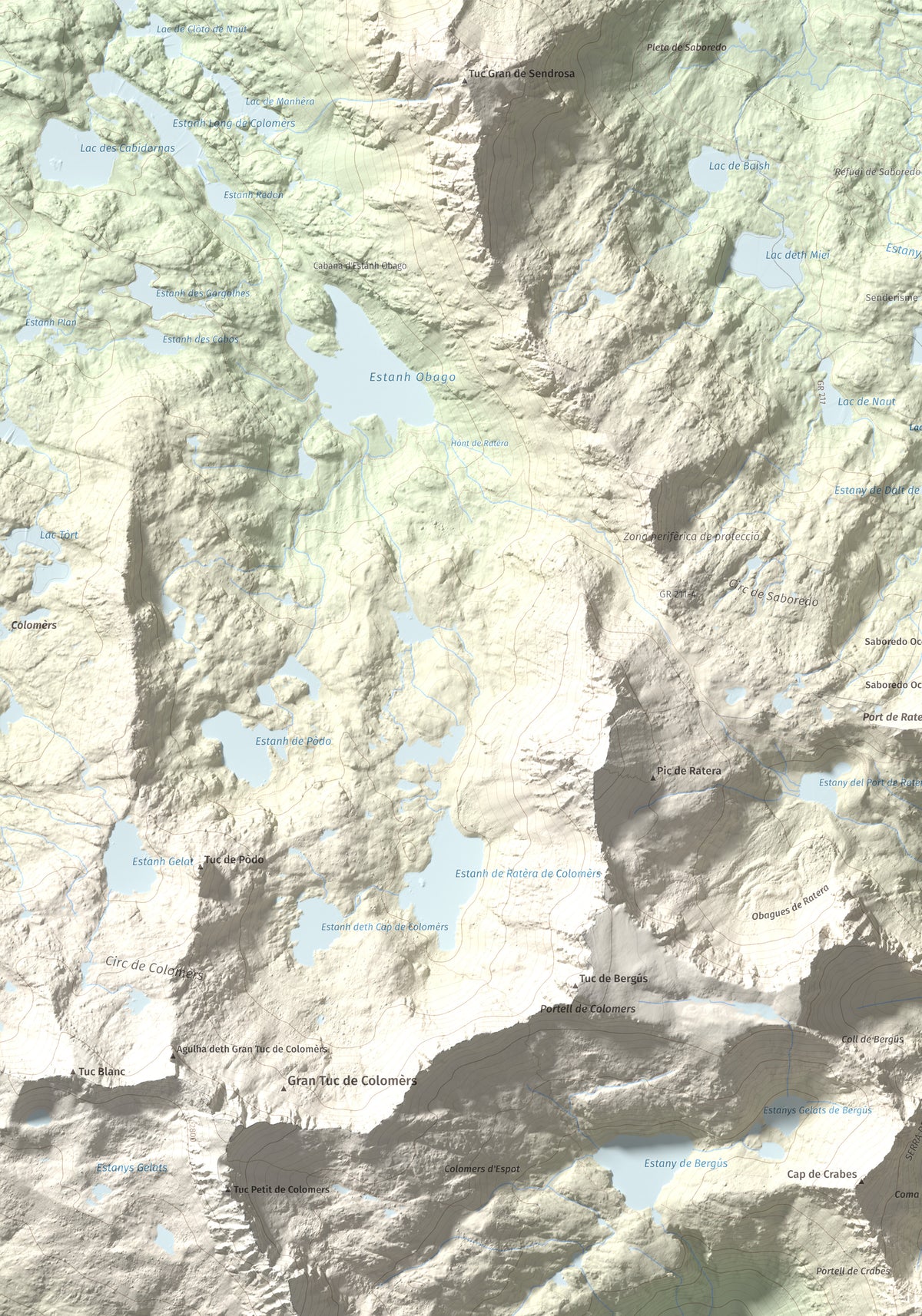 Mapa de relieve de Pic del Portarró, 2734 m, Pallars Sobirà, lámina 100 Cims de Trobart. Detalle de la zona superior izquierda. 70 × 100 cm.