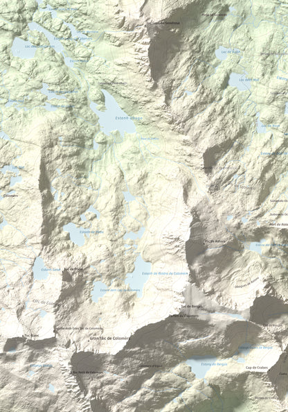 Mapa de relieve de Pic del Portarró, 2734 m, Pallars Sobirà, lámina 100 Cims de Trobart. Detalle de la zona superior izquierda. 70 × 100 cm.