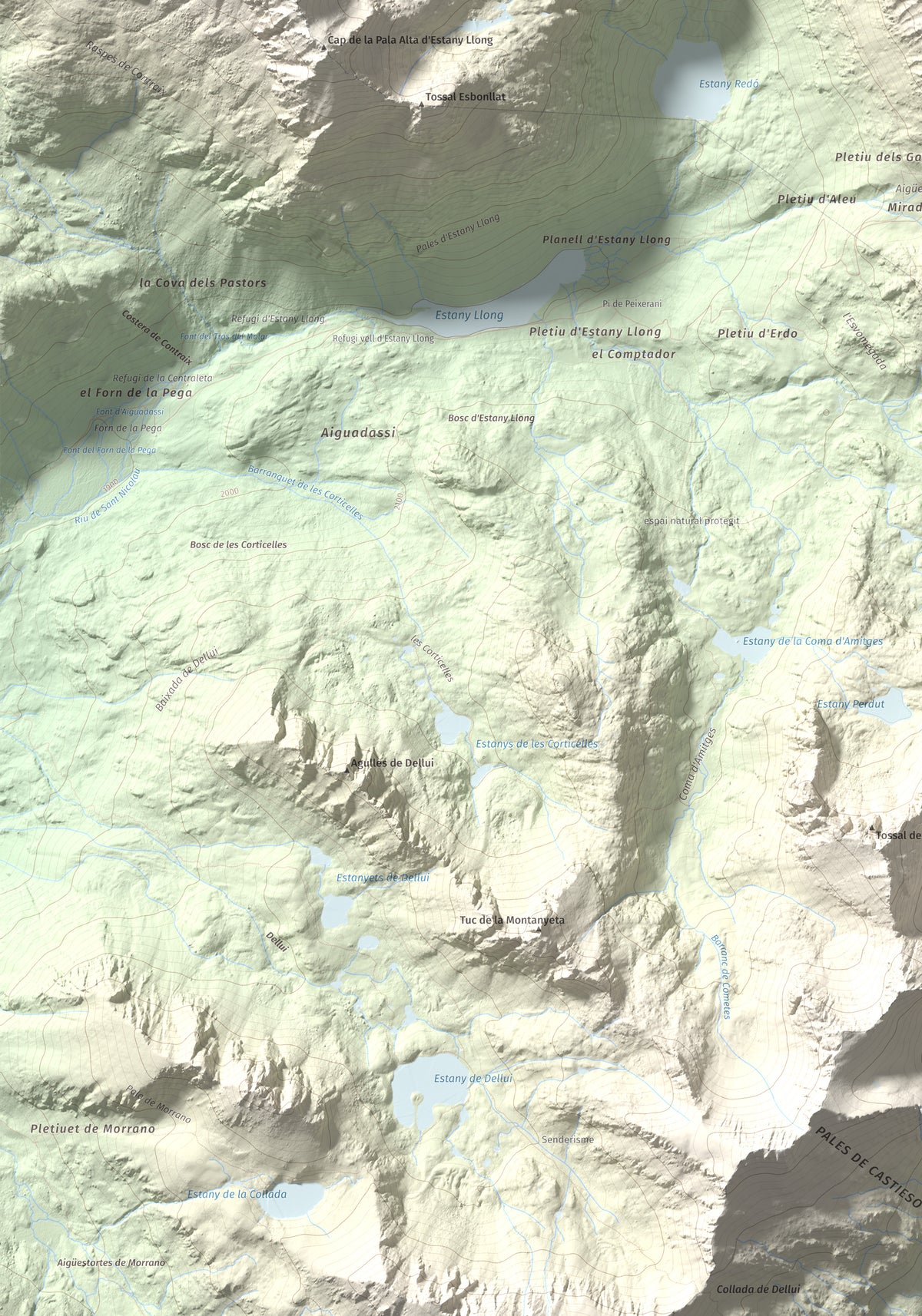 Mapa de relieve de Pic del Portarró, 2734 m, Pallars Sobirà, lámina 100 Cims de Trobart. Detalle de la zona inferior izquierda. 70 × 100 cm.