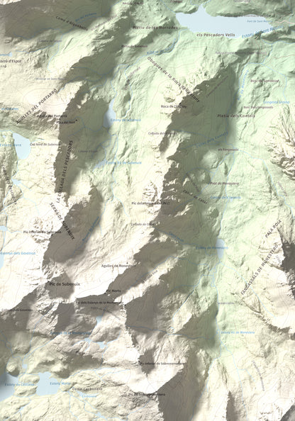 Mapa de relieve de Pic del Portarró, 2734 m, Pallars Sobirà, lámina 100 Cims de Trobart. Detalle de la zona inferior derecha. 70 × 100 cm.