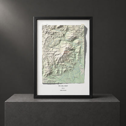 Mapa de relieve de Pic del Vent, 816 m, Vallès Oriental, lámina 100 Cims de Trobart. Presentación enmarcada. 21 × 30 cm.