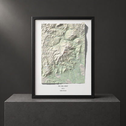 Mapa de relieve de Pic del Vent, 816 m, Vallès Oriental, lámina 100 Cims de Trobart. Presentación enmarcada. 30 × 40 cm.