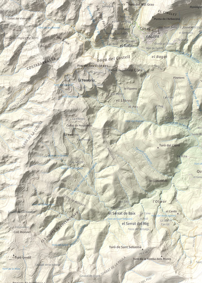 Mapa de relieve de Pic del Vent, 816 m, Vallès Oriental, lámina 100 Cims de Trobart. Detalle de la zona superior izquierda. 50 × 70 cm.