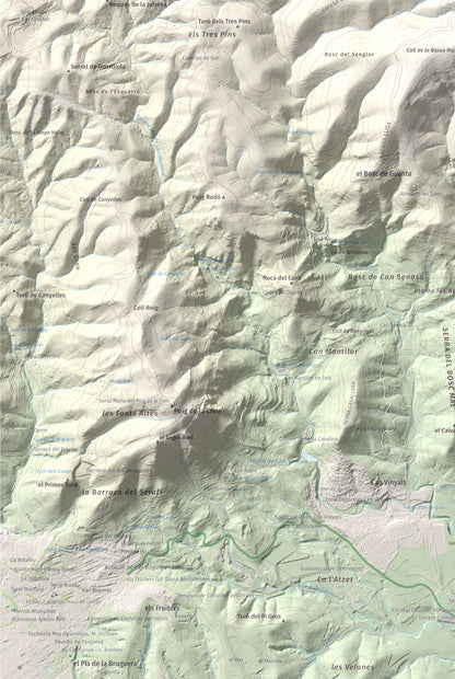 Mapa de relieve de Pic del Vent, 816 m, Vallès Oriental, lámina 100 Cims de Trobart. Detalle de la zona inferior izquierda. 61 × 91 cm.