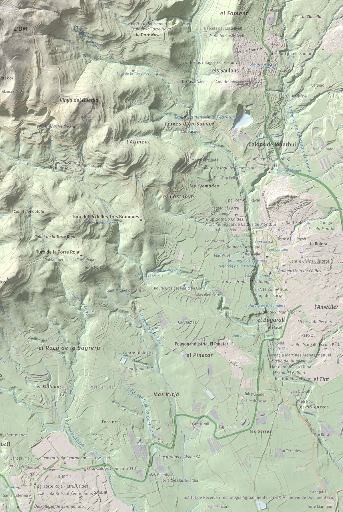 Mapa de relieve de Pic del Vent, 816 m, Vallès Oriental, lámina 100 Cims de Trobart. Detalle de la zona inferior derecha. 61 × 91 cm.