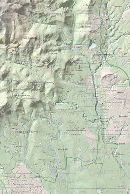 Mapa de relieve de Pic del Vent, 816 m, Vallès Oriental, lámina 100 Cims de Trobart. Detalle de la zona inferior derecha. 61 × 91 cm.