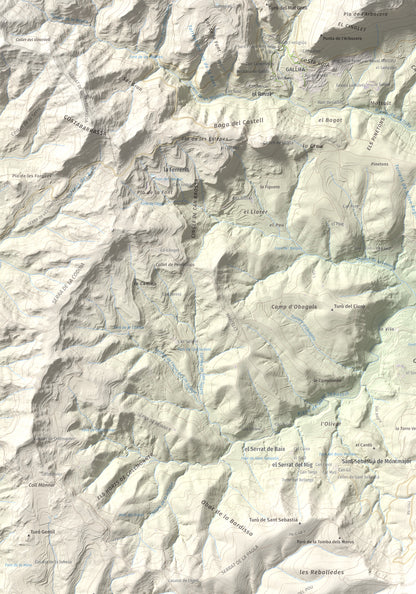 Mapa de relieve de Pic del Vent, 816 m, Vallès Oriental, lámina 100 Cims de Trobart. Detalle de la zona superior izquierda. 70 × 100 cm.
