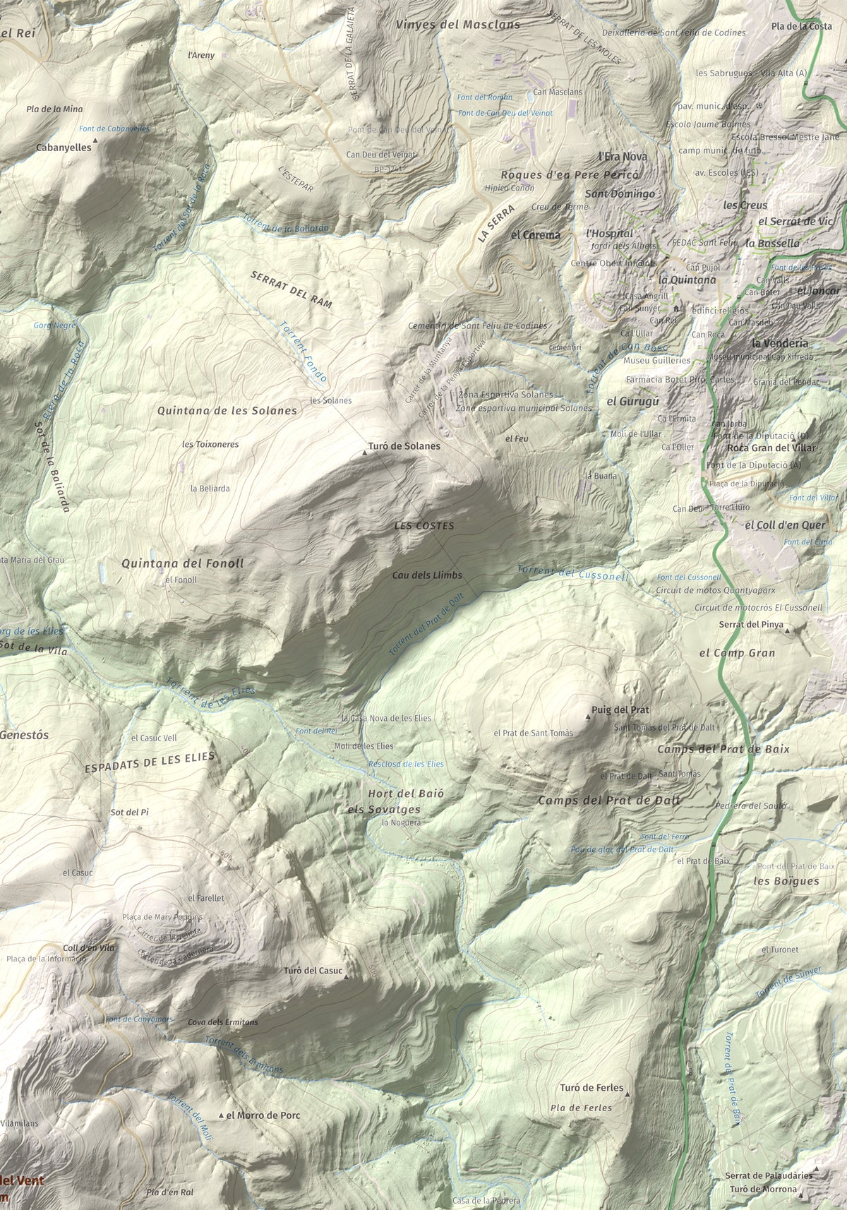 Mapa de relieve de Pic del Vent, 816 m, Vallès Oriental, lámina 100 Cims de Trobart. Detalle de la zona superior derecha. 70 × 100 cm.