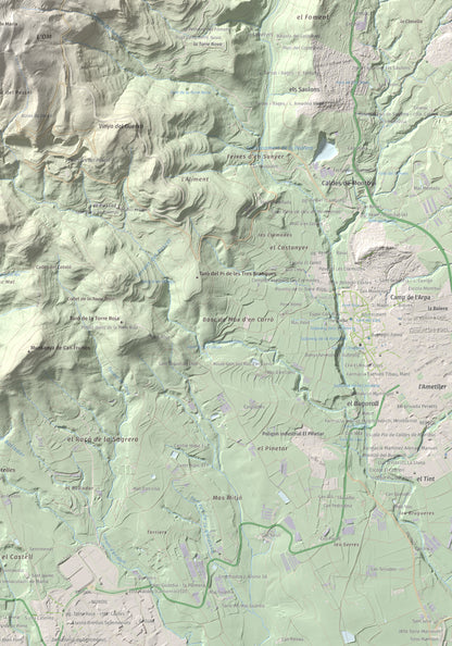 Mapa de relieve de Pic del Vent, 816 m, Vallès Oriental, lámina 100 Cims de Trobart. Detalle de la zona inferior derecha. 70 × 100 cm.