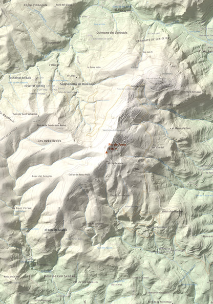 Mapa de relieve de Pic del Vent, 816 m, Vallès Oriental, lámina 100 Cims de Trobart. Detalle de la zona central. 70 × 100 cm.