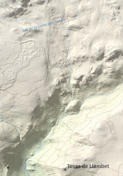 Mapa de relieve de Pic dels Moros, 2137 m, Cerdanya Nord, lámina 100 Cims de Trobart. Detalle de la zona superior izquierda. 21 × 30 cm.