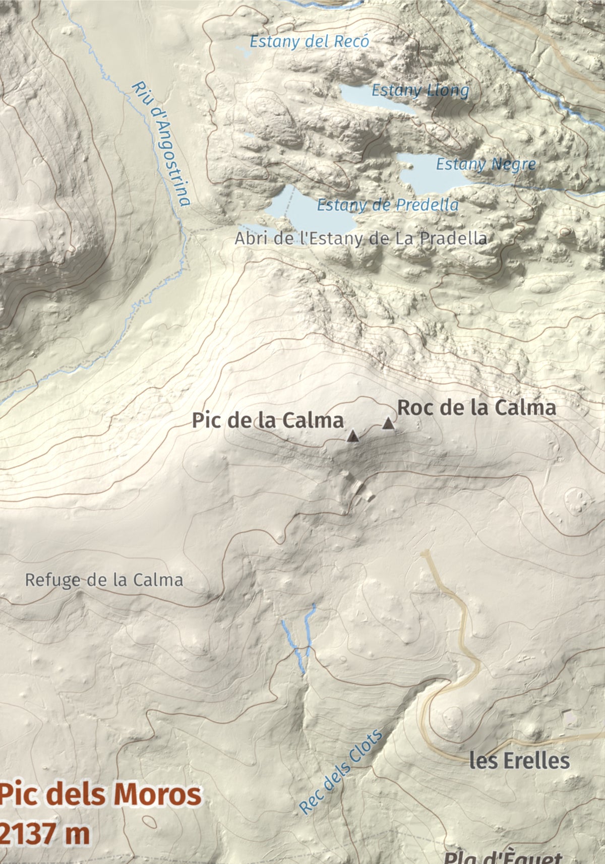 Mapa de relieve de Pic dels Moros, 2137 m, Cerdanya Nord, lámina 100 Cims de Trobart. Detalle de la zona superior derecha. 21 × 30 cm.