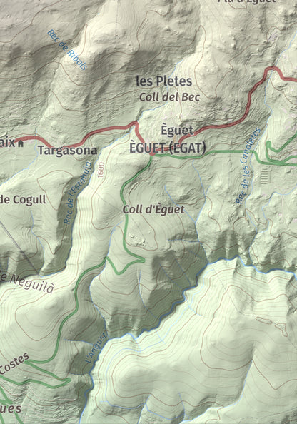 Mapa de relieve de Pic dels Moros, 2137 m, Cerdanya Nord, lámina 100 Cims de Trobart. Detalle de la zona inferior derecha. 21 × 30 cm.